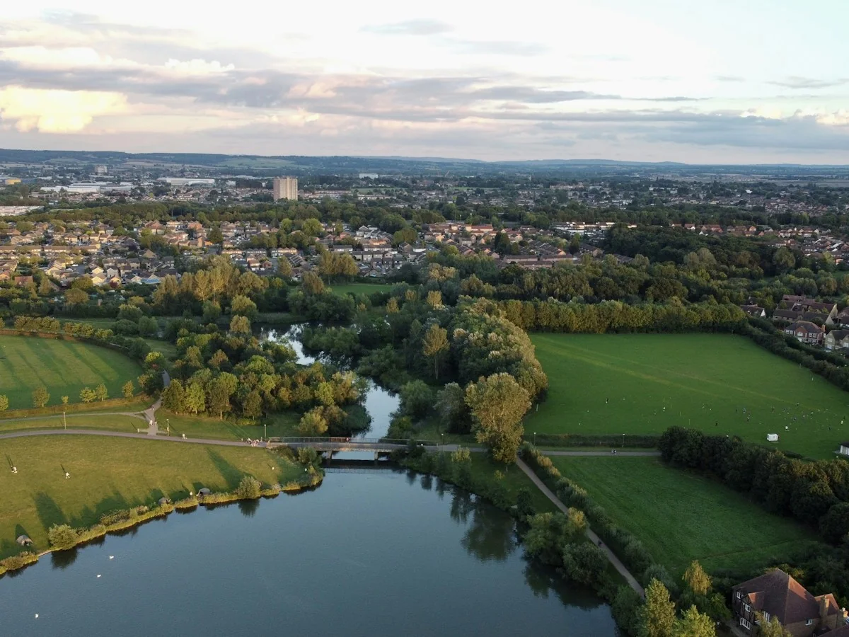 Furzton Lake and Milton Keynes Aerial photograph of Furzton Lake and surrounding neighbourhoods in Milton Keynes